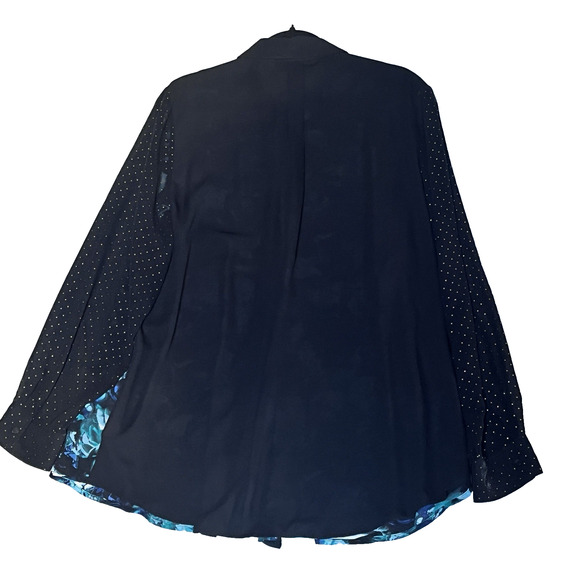 Blouse Blue Black Multi-media Semi Sheer Vibrant Artsy Event Career Party SZ 2X - Picture 7 of 9